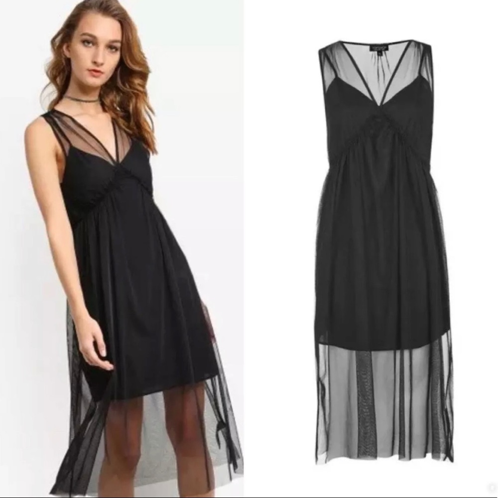 .NWT Top shop black midi dress tulle mesh